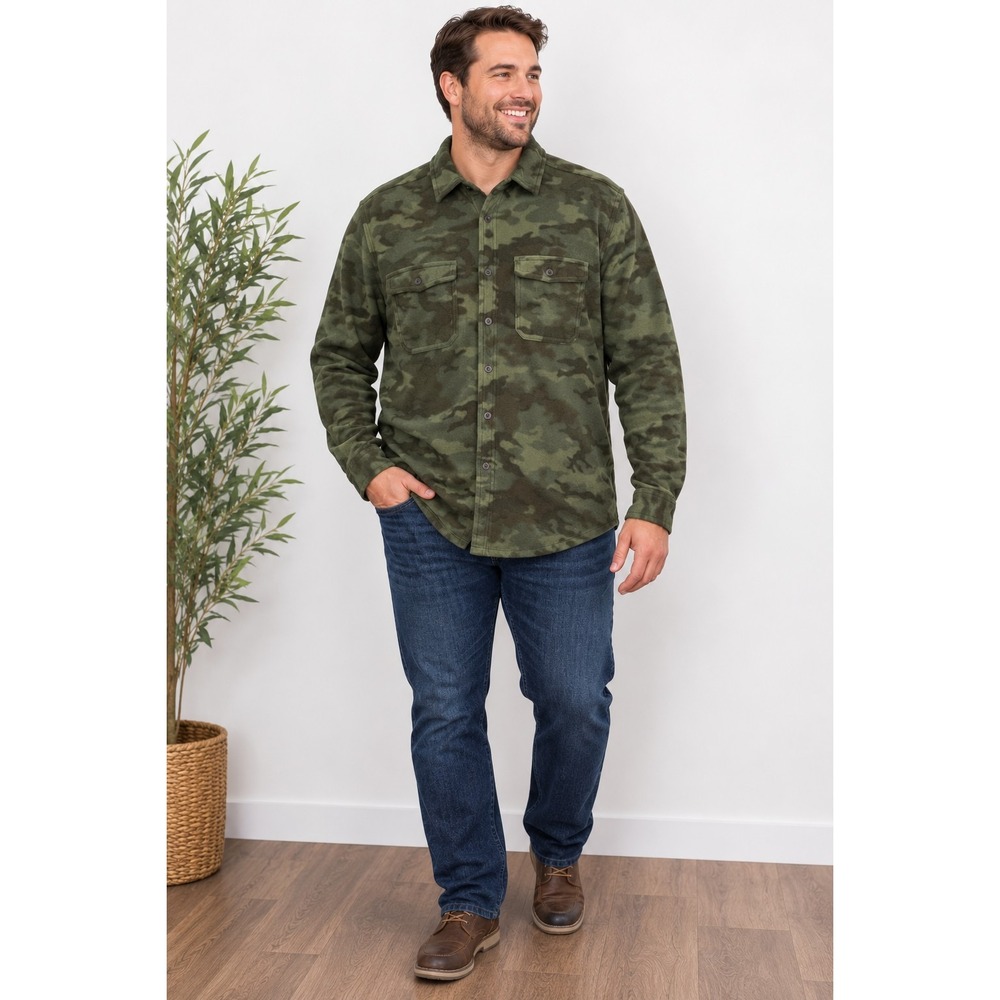 George Men's L 42-44 Camouflage Camo Button Up Shirt Long Sleeve 2 Pocket